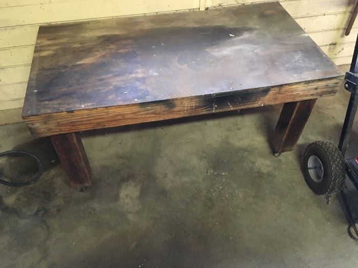 wood table on casters