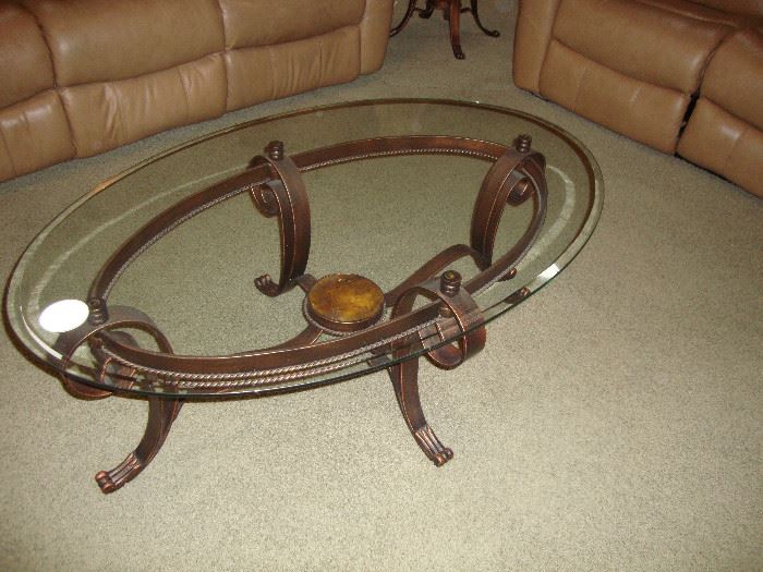 Heavy glass coffee table, metal base
