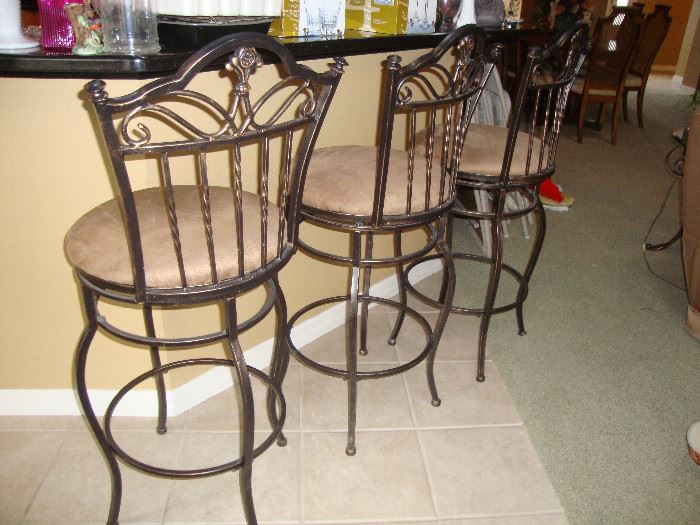 3 Bar stools, metal trim