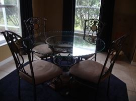 Dinette set, 48" glass top, wood & metal base, 4 chairs         Match the bar stools 
