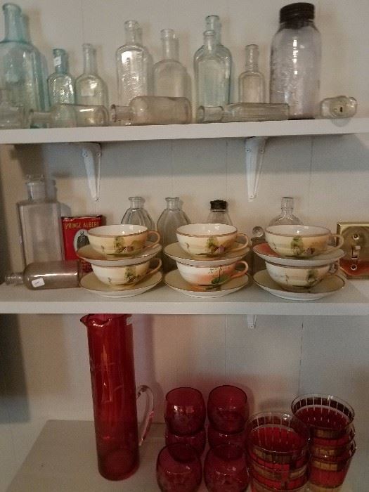 Vintage bottles and china