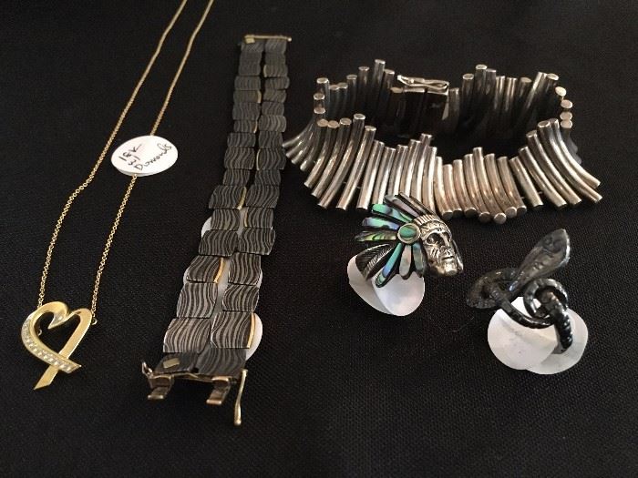 Paloma Picasso 18k Diamond Encrusted Heart, Julian Moore Damask Steel and Gold Bracelet, Sterling Jewelry