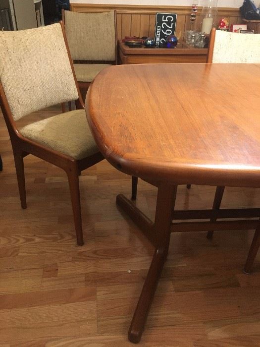 Teak Hideaway Leaf Table with Six Side Chairs