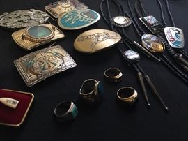 Men's Sterling Belt Buckles, Gold Rings, Bolo Ties