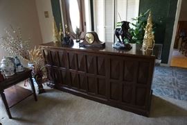 Rare find- Custom made Ricardo Lynn Mid-Century  media center/room divider teak, to the left another Ricardo Lynn teak end table,  both circa 1965                                                                                                     