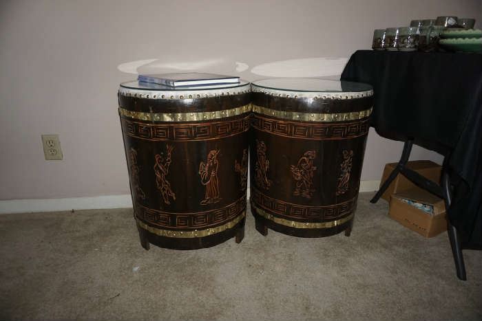 Authentic drums/glass tops  used as end tables