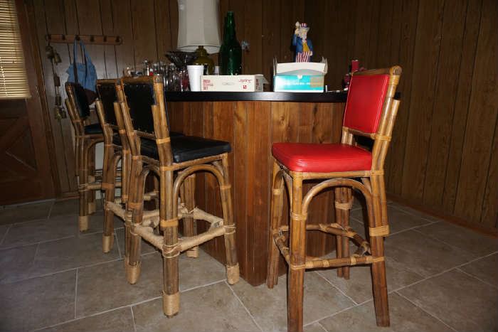 Vintage Bamboo and leather bar stools