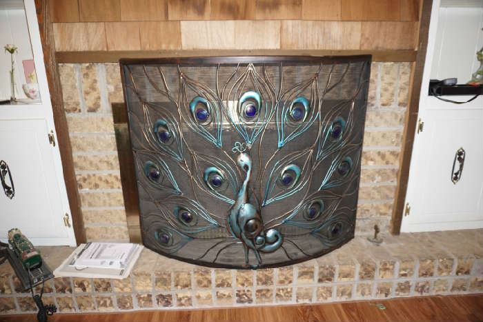 Peacock fireplace screen