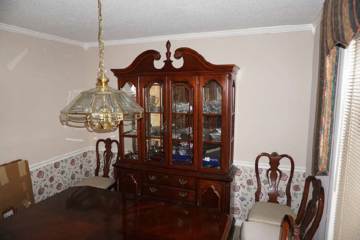 Queen Anne Dining table 45" long with two 15" leaf extensions                                                                                            Matching lighted , china cabinet (60") Lexington