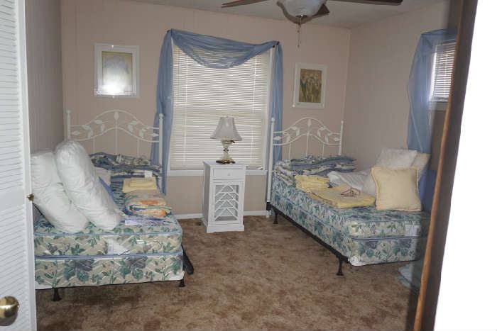 Matching twin beds and linens