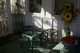 Plant stands/garden stools, basket of dog toys