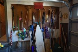 Yard tools,  pet leashes, hand tools