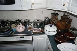 Pink pig  teapot, cookware, Chicago cutlery casserole dishes