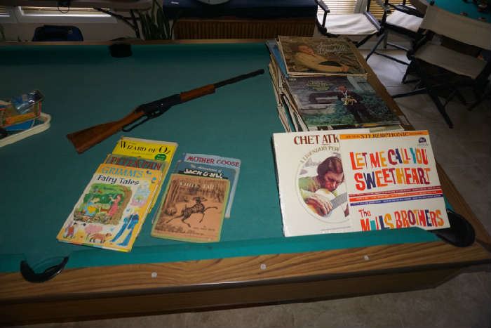 Record albums, children's books, Daisy BB gun