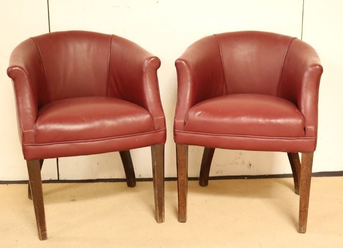 Pair leather club chairs