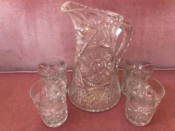 Brilliant Glass Water Pitcher & 4 Matching Glasses