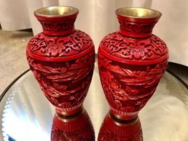 Vintage Cinnabar Vases