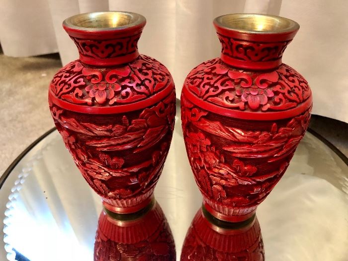 Vintage Cinnabar Vases