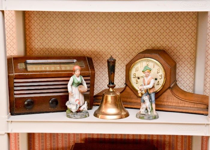 Radio, Clock Collectible Figurines, Large Brass Bell