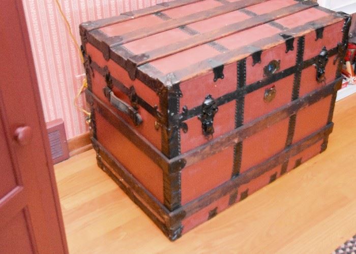 BUY IT NOW! Lot #113, Steamer Trunk (Rusty Red Paint) with Upholstered Interior, $100