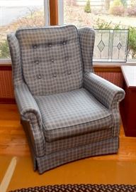 Tufted Blue & White Plaid Armchair