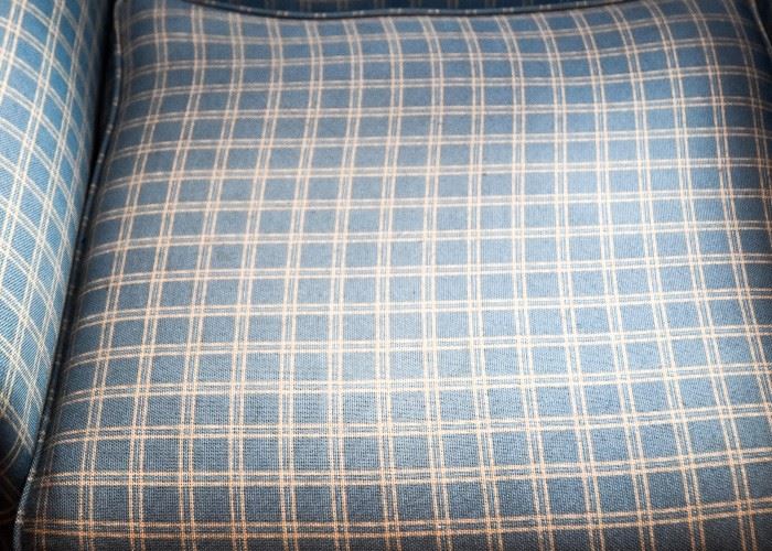Tufted Blue & White Plaid Armchair