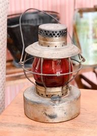 Antique Lantern with Red Glass