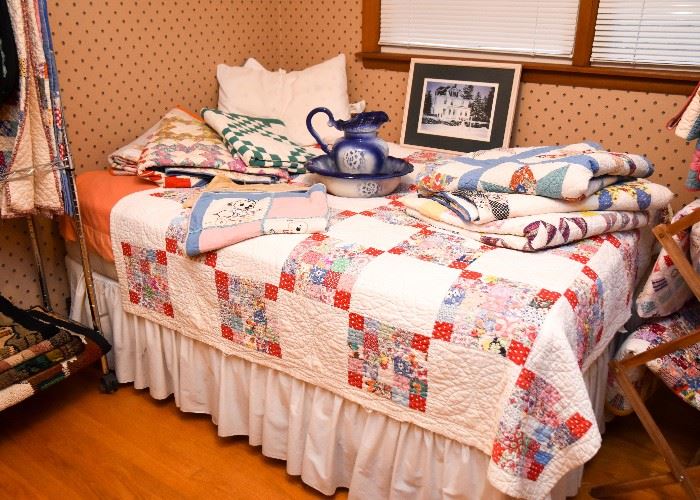 Full Size Bed (Frame, Mattress & Boxspring) & a ROOM FULL of Stunning Handmade Quilts!