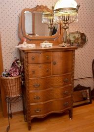 BUY IT NOW! Lot #130, Superb Antique Oak Highboy Chest of Drawers with Mirror, $450