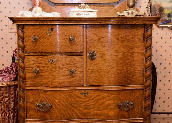 BUY IT NOW! Lot #130, Superb Antique Oak Highboy Chest of Drawers with Mirror, $450