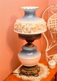 BUY IT NOW! Lot #187, Hurricane / Gone with the Wind Parlor Table Lamp, Hand-Painted Glass Shade, $50