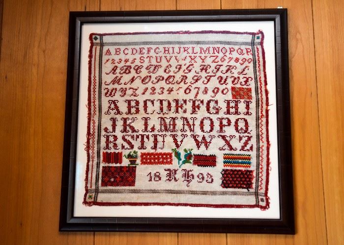 BUY IT NOW! Lot #218, Antique 1800's Framed Needlepoint Embroidery Sampler, $120