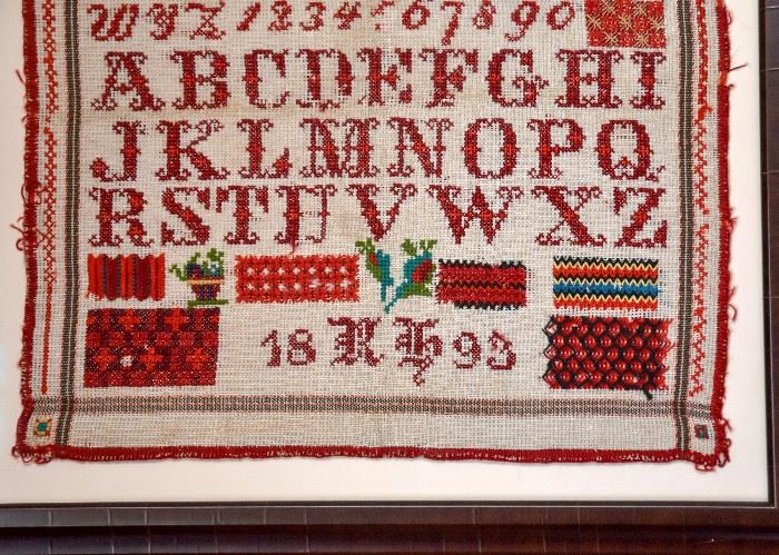 BUY IT NOW! Lot #218, Antique 1800's Framed Needlepoint Embroidery Sampler, $120