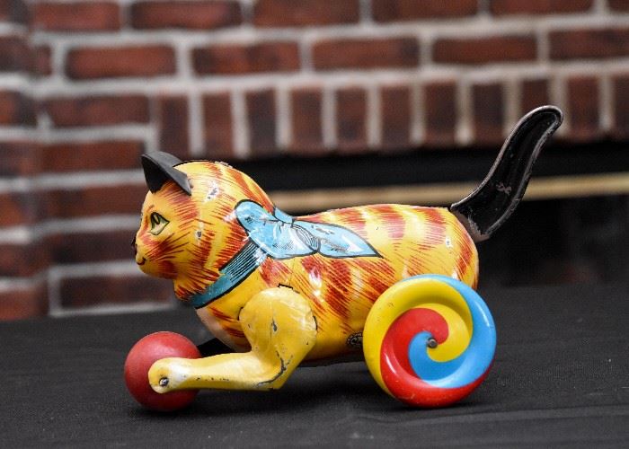 SOLD--Lot #240, Vintage Mar Toys Tin Litho Cat Toy, $20 