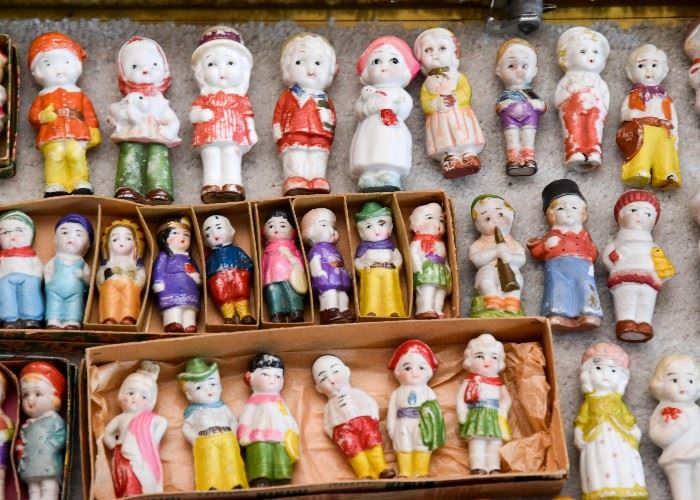 Large Collection of Bisque Penny Dolls & Some Jointed Dolls