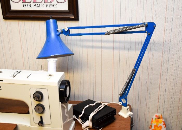 Blue Swing Arm Desk Lamp