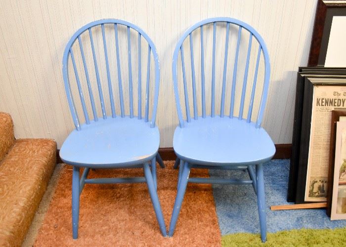 Pair of Blue Spindle Back Chairs