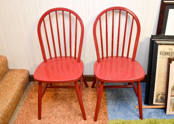 Pair of Red Spindle Back Chairs