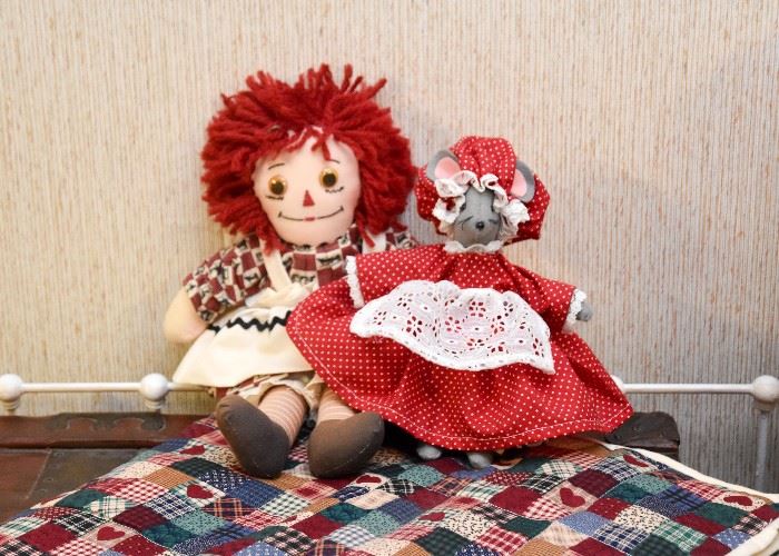 Raggedy Ann Doll, Plush Mouse in Dress