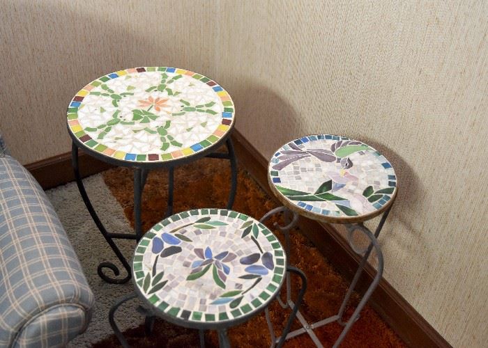 Iron Plant Stands with Mosaic Tile Tops