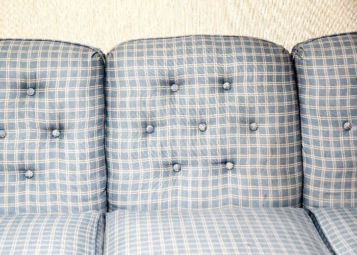 Country Blue Plaid Tufted 3-Seat Sofa