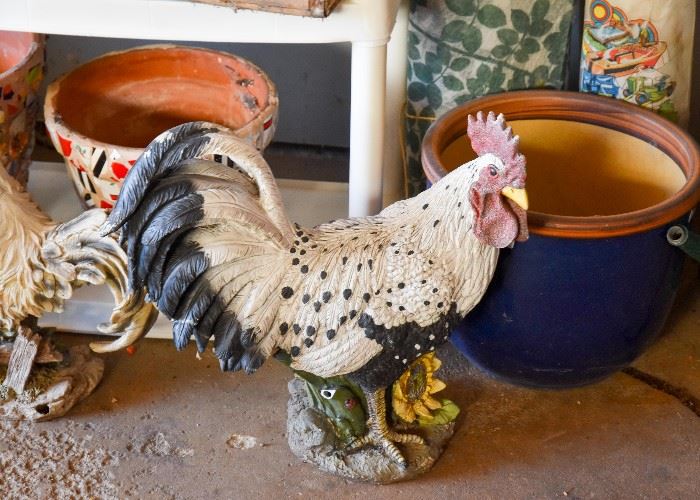Chickens & Roosters Garden Decor, Flower Pots