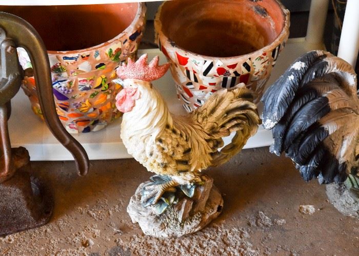 Chickens & Roosters Garden Decor, Flower Pots