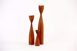 Set Of Three Teak Danish Candleholders