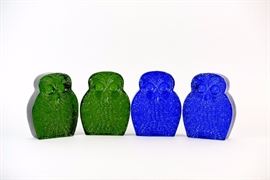 Lot Of Two Blenko Owl Blookends By Joel Myers