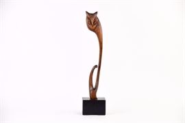 Mid Century Carved Teak Carved Cat