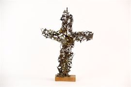 Mid Century Brutalist Metal Sculpture Jesus On Cross