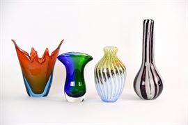 Set Of Four Vintage Italian Art Glass Vases