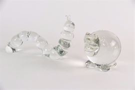 Konstglas Sweden Caterpillar And Hippopotamus Glass
