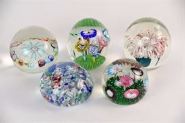 Five Murano Glass Paper Weights